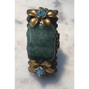 Vintage VTG Ollipop fashion ring adjustable made from brass with a large green s